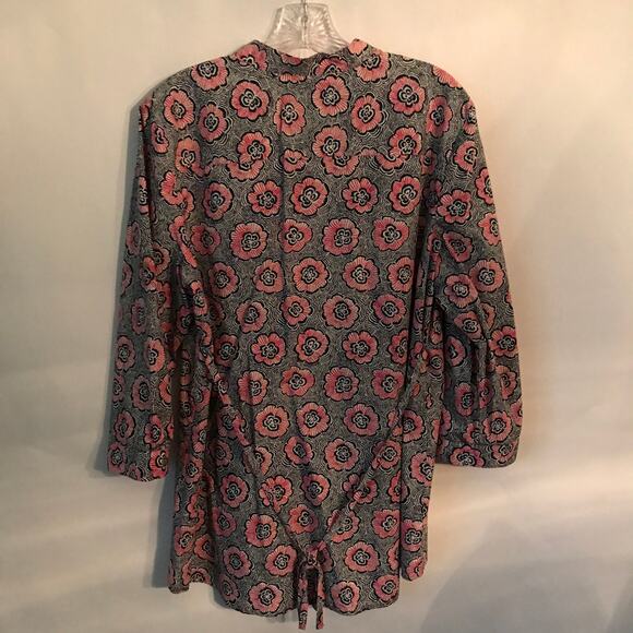 Izod Womens Dress Tunic Top Button Front Back Tie Blue Bright Pink White Size XL - Picture 2 of 8